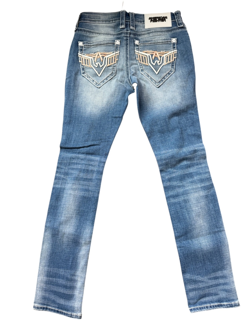 American Fighter Distressed Men's/Unisex Skinny Jeans Embroidered Thrashed Sz 28 - Picture 3 of 8